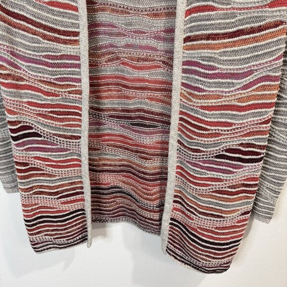 Vintage 90s Y2K Nic + Zoe Sweater Cardigan S Open Front Knit Artsy Gray Red - Picture 3 of 10